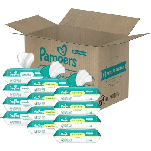 Pampers Sensitive Baby Wipes, Water Based, Hypoallergenic and Unscented, 8 Flip-Top Packs, 4 Refill Packs (1008 Wipes Total)
