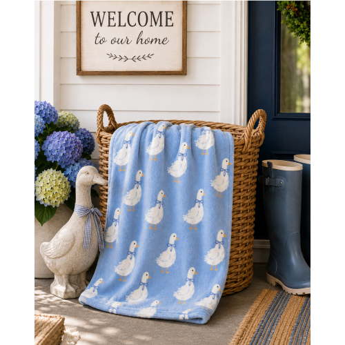 The Big One Silly Goose Throw Blanket 60x72 Oversized Plush Blue Geese Soft