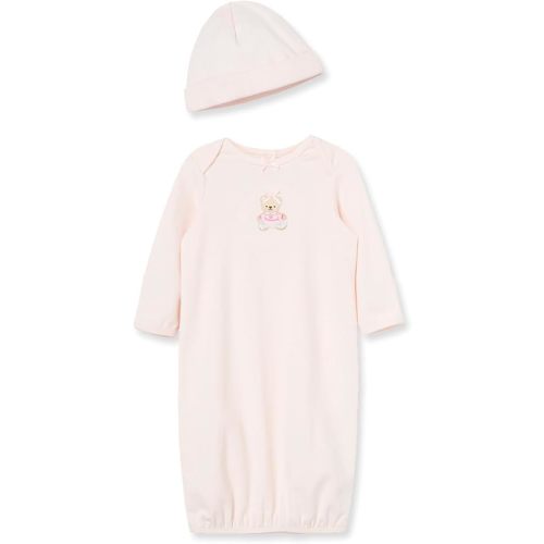 Little Me Clothes for Baby Girls' 2-Piece Light Pink Bear Nightgown and Cap Set, 0-3 Months