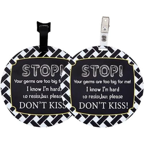 PLIGREAT 2 Pack No Touching Baby Car Seat Sign, Stop Kissing Baby Stroller Tag with Hanging Straps and Clip, No Touch Baby Safety Sign for Baby Girl Boy