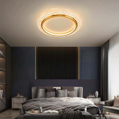Glam Crystal Flush Mount LED Round Ceiling Light in Gold for Living Room