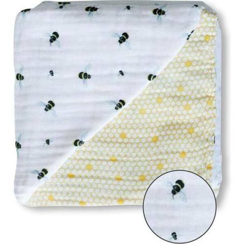 Organic Muslin Four-Layer Reversible Snug Blanket, Bee - Malabar Baby | Maisonette
