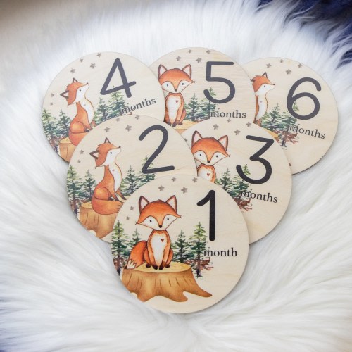 Fox Milestone Cards, Baby Milestone Woodland Discs Marker, Wood Milestone Card, Baby Milestones, Photo Prop, Woodland Nursery Theme W15