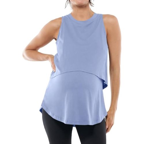ZDC Women's Maternity Nursing Tank Tops Sleeveless Double Layer Breastfeeding Shirts Summer Pregnancy Clothes