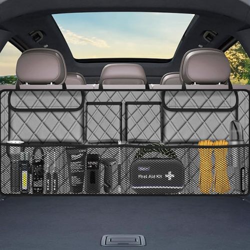 Car Trunk Organizer, Large Capacity Backseat Trunk Organizer (42"*18"), Collapsible Car Storage Bag with 8 Pockets, SUV/MPV/Truck - Black