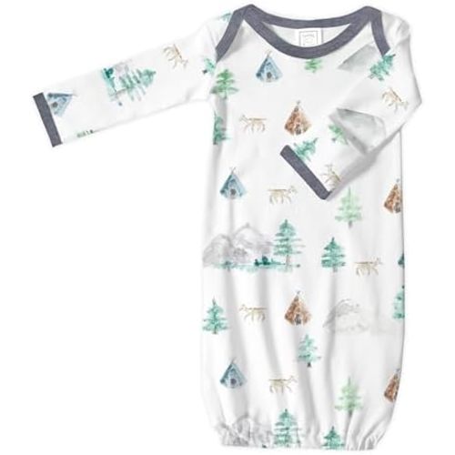 SwaddleDesigns Softest Cotton Baby Pajama Gown with Foldover Mitten Cuffs for Infant Boy and Girl, Newborn, 0-3 Months