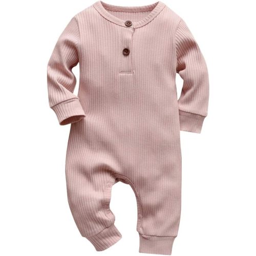 Eghunooy Baby Boy Girl Solid Color One Piece Romper Jumpsuit Outfits Clothes - Pink - 0-3 Months