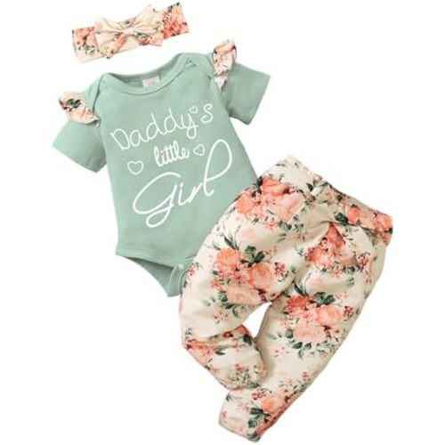 AMAWMW Baby Girl Clothes Set Daddys Little Girl Ruffle Romper Top Camouflage Pants Newborn Infant Baby Girl Outfit