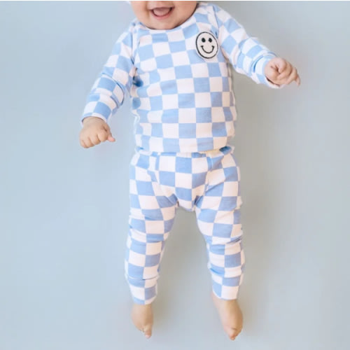 Checkered Smiley Lounge Set | Blue