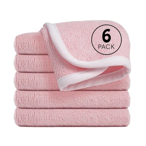 Reusable Organic Baby Washcloths Set: 6 Packs 10 * 10 Ultra Soft Wash Cloth Viscose from Bamboo Absorbent Infant Newborn Bath Face Towel Gentle for Delicate Skin Boys Girl (Pink)