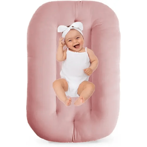 Baby Lounger 0-18 Months, Baby Lounger for Newborn, Soft Organic Cotton Breathable Lounger for Infants (Pink Baby Lounger)