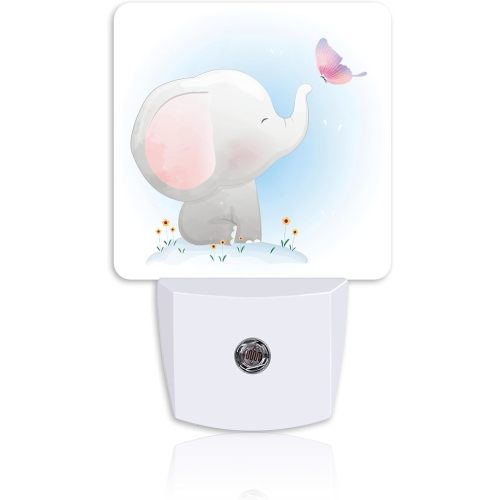 Cute Baby Elephant Play Butterfly Night Light Plug into Wall with Dusk to Dawn Sensor Energy Efficient LED Nightlight for Women Girls Boys Room Decor,Hallway,Kitchen,Bathroom,Nursery,Stairs