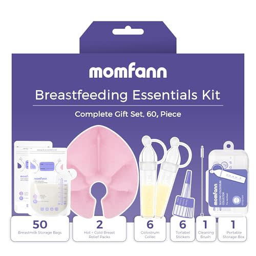 Breastfeeding Care Kit for Nursing Moms, 60 Piece Complete Gift Set with Milk Collector, 50 Storage Bags & Hot/Cold Packs - Relieves Engorgement & Improves Milk Flow,BPA-Free Essentials(Pink)