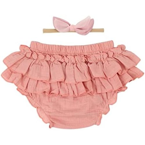 HOOLCHEAN Baby Girls Cotton Gauze Ruffle Bloomer Shorts with Bowknot Headband