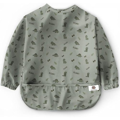 Bubba Bear Baby Bib with Sleeves, Long Sleeve Toddler Feeding Apron Bibs for Eating & Lead Weaning, Mess Proof Full Sleeved