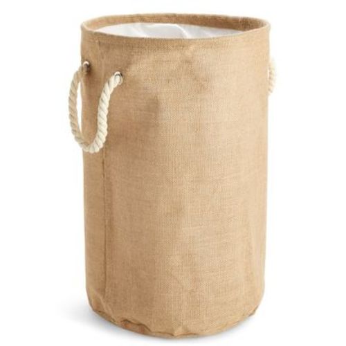 Juvale Large Collapsible Woven Jute Fabric Round Laundry Hamper, Tall Drawstring Blanket Storage Basket with Lid & Handle, Brown 13.4"x22"