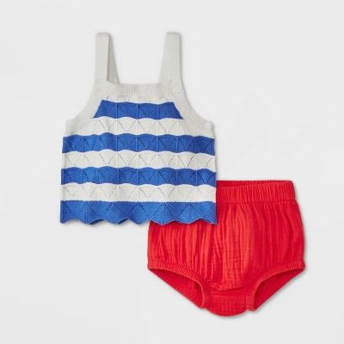 Baby Girls' Striped Sweater Set - Cat & Jack™ Red/blue Newborn