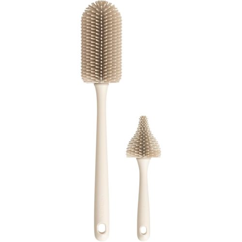 MOTHER-K Silicone Bottle Brush Set, Baby Bottle and Nipple Cleaner, Soft Bristles, BPA Free, Essential Baby Bottle Cleaning Tools (Cream)