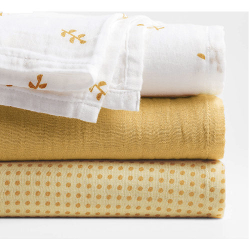 Mixed Print Savannah Yellow Organic Cotton Gauze Baby Swaddle Blankets, Set of 3
