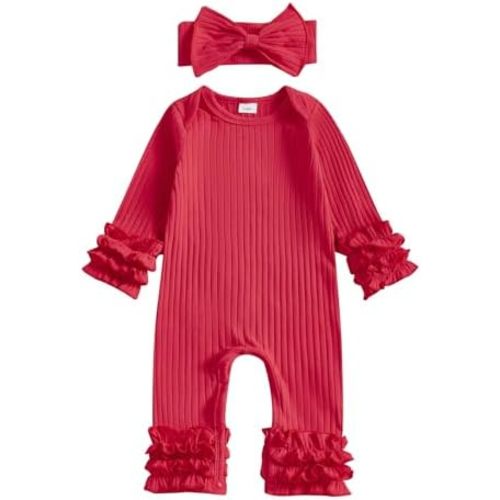 Newborn Infant Baby Girl Boy Clothes Long Sleeves Icing Ruffle Round Neck One Piece Romper Fall Winter Outfits
