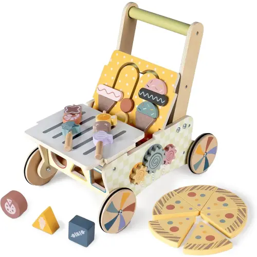 LOL-FUN Wooden Baby Walker with Wheels, Baby Push Walker for Baby Girl and Boy 12 Months, Walking Push Toys 1 Year Old Girl Boy Gifts