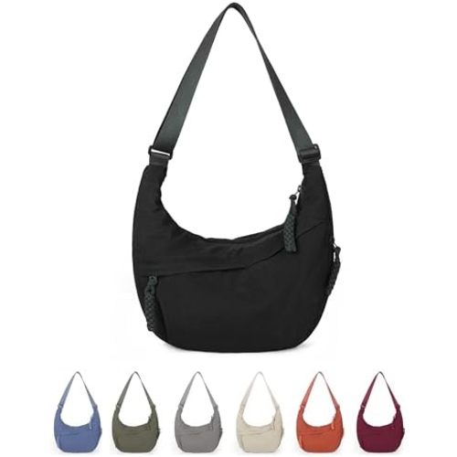 Lushandy Nylon Crescent Crossbody Bags for Women, Medium Slouchy Hobo Crossbody Bag Checkered Purse Luna Bag for Travel
