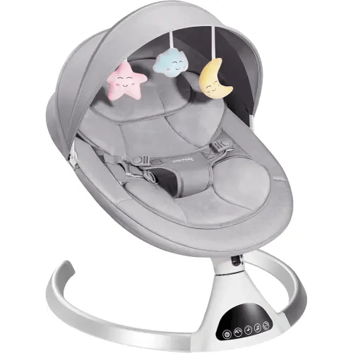 HARPPA Electric Baby Swings for Infants to Toddler, Portable Babies Rocker Bouncer for Newborn Boy and Girls, Motorized Bluetooth Song, Music Speaker with 12 Preset Lullabies, Remote Control Gray