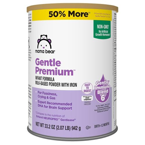 Amazon Brand - Mama Bear Gentle Premium Baby Formula Powder, DHA for Brain Support, Immune Blend 6, 2'FL HMO, For Fusiness, Crying & Gas, 33.2 Ounce (Pack of 1)