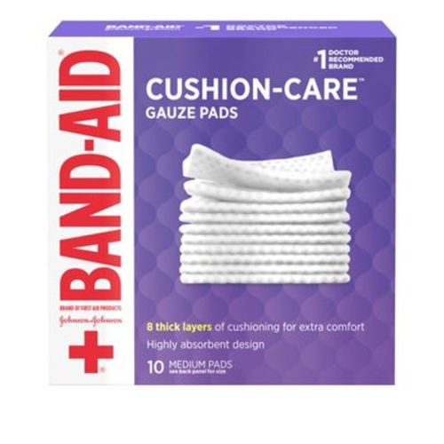 Johnson & Johnson Brand Cushion Care Gauze Pads, Medium, 3 In X 3 In - 10 Ct
