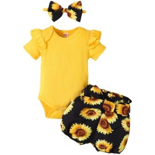 Newborn Baby Girl Set Ruffled Sleeve Romper Polka Dots Shorts Bloomers Bowknot Headband Boutique Clothes