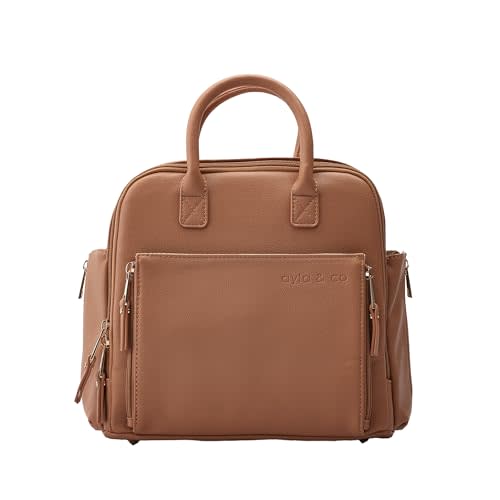 Ayla & Co Mini Bag, Transitional Minimal Diaper Bag, Vegan Leather, with Expandable Pockets, Built-In Wallet, Organizer