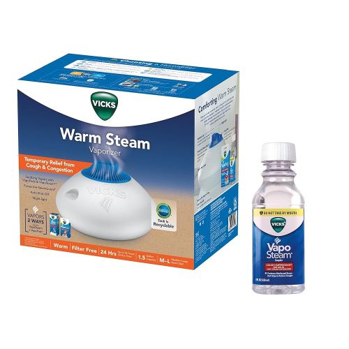 Vicks Warm Steam Vaporizer Bundle with 8 Oz VapoSteam Liquid Cough Suppressant, Helps Relieve Coughing, for Use in Vicks Vaporizers and Humidifiers