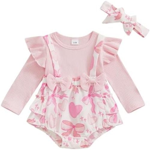 Newborn Baby Girl Valentines Outfit Ruffle Long Sleeve Romper Easter Bodysuit Cute St Patricks Day Baby Girl Outfit