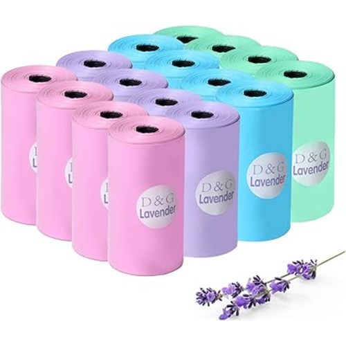 DREAM&GLAMOUR Disposable Diaper Sacks,value pack,16 roll/240 Count,Lavender Scented,four colors,Diaper Disposal or Pet Waste Bags