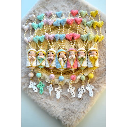 Handmade crochet rosary with a little Saint Mary – a special gift for First Communion