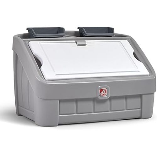 Step2 2-in-1 Toy Box & Art Lid, Kids Toy Storage Bin & Organizer, Easel & Chest in One, Made of Durable Plastic, For Toddlers 2+ Years Old, Gray