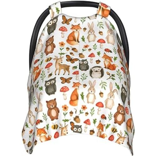 KiuLoam Woodland Animals Baby Car Seat Canopy, Nursing Cover for Mom Breastfeeding Scarf, Infant Car Seat Cover/Multiuse Baby Stroller Covers for Babies Boys Girls