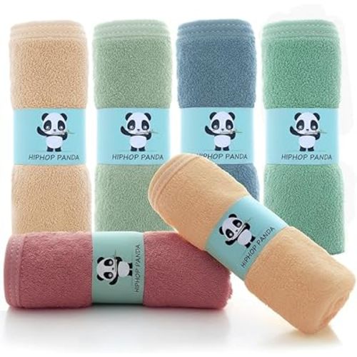 HIPHOP PANDA Baby Washcloths, Rayon Made from Bamboo - 2 Layer Ultra Soft Absorbent Newborn Bath Face Towel - Reusable Baby Wipes for Delicate Skin - Pastel Macaron, 6 Pack