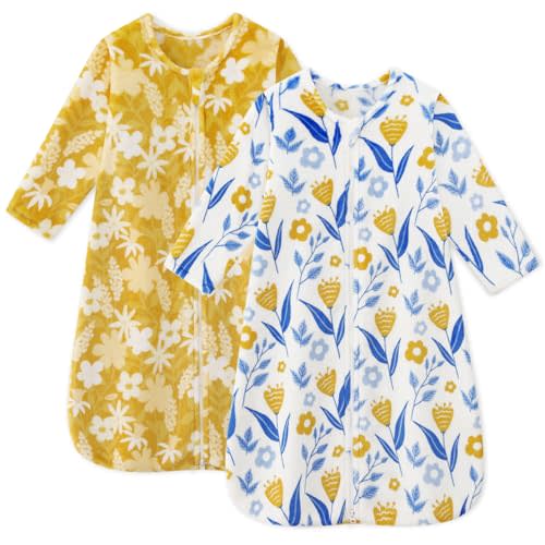 Unnivoll Fleece Baby Sleep Sack 0-6 Months Long Sleeve 2.0 Tog Baby Wearable Blanket with 2-Way Zipper Warm Sleeping Sack for Toddler Infant Newborn - Small Yellow & White Flower