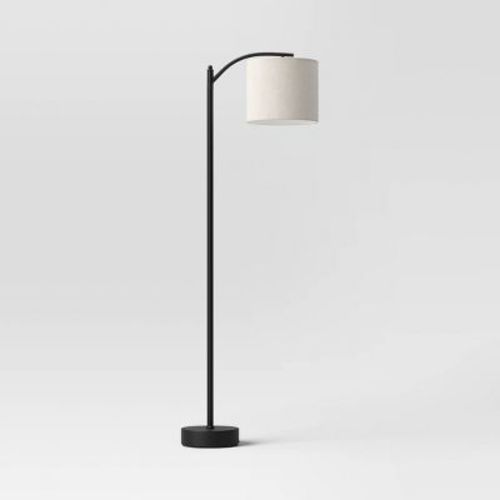 Downbridge Floor Lamp With Shade Black/tan - Threshold™: Ambient Light, Metal Base, Linen Drum