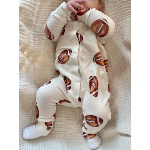Football baby romper/football baby Sleeper/baby football clothes/organic baby clothes/baby boy/baby girl/baby gift/made in USA