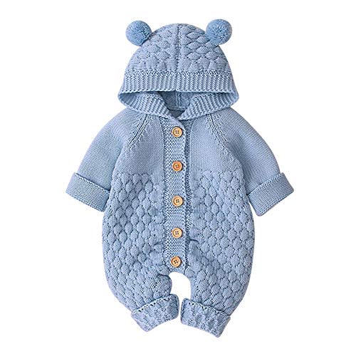 OBEEII Baby Girl Boy Sweater Romper Knitted Overall Hooded Jumpsuit Cute Warm Clothes