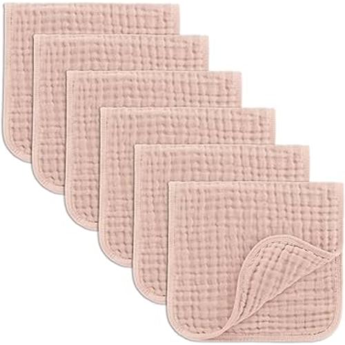 Comfy Cubs Muslin Burp Cloths 20" x 10", Pack of 6 - Large, 6-Layer, Ultra Absorbent 100% Cotton for Baby Drool and Messes - Soft, Safe & Gentle Baby Burp Cloths Set for Boys & Girls - Blush