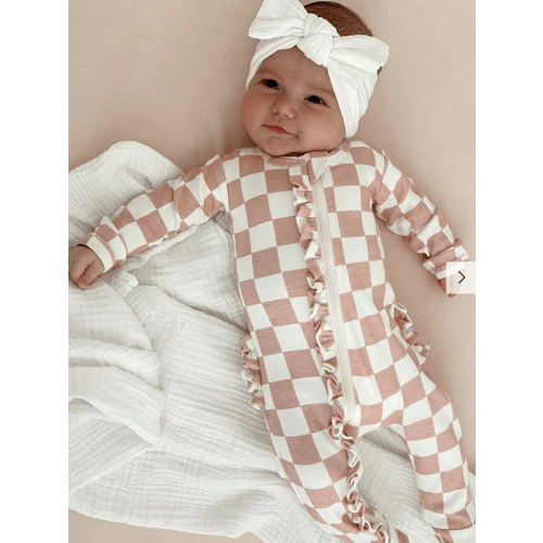 Strawberry Shortcake Checkerboard / Organic Frill Zip Footie – SpearmintLOVE