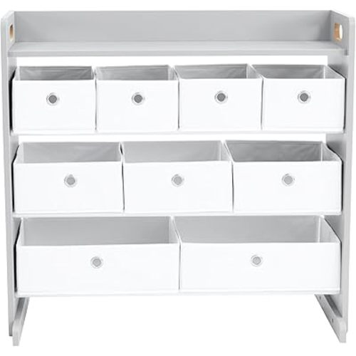 Humble Crew Inspire Toy Storage Organizer with Shelf and 9 Fabric Storage Bins, Grey/White