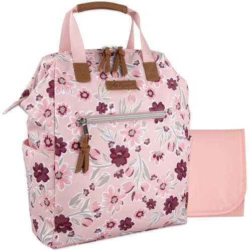 Baby Essentials Super Cooler Main Frame Dual Zipper Closure Diaper Bag Backpack Tote with Matching 6-Ply Changing Pad, Insulated Bottle Pocket and Stroller Straps in Floral Rose