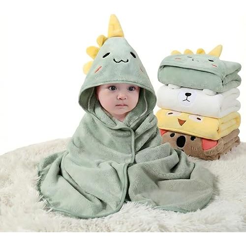 Gucilulu Hooded Baby Towel - 4 Pack Premium Soft Bath Towel for Baby, Newborn,Infant - Ultra Absorbent,Natural Baby Stuff Towel, Soft Coral Velvet Coral Fleece Bath Towel for Boys and Girls