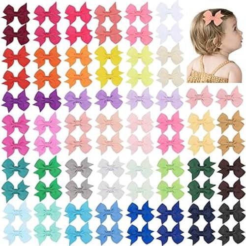 80PCS 2 Inch Baby Hair Bows Clips for Girls Grosgrain Ribbon Fully Lined Infant Hair Clips Accessories for Baby Girls Newborns Toddler in Pairs