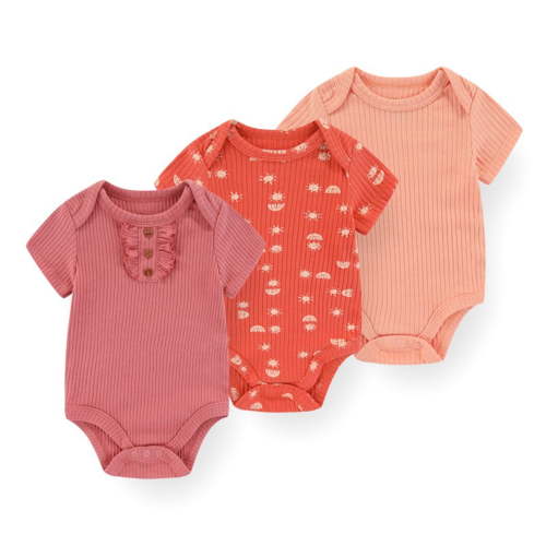 Zavbaby Baby Boy Girl Ribbed Short Sleeve Cotton Bodysuits,3-Pack,Sizes 0-12M
