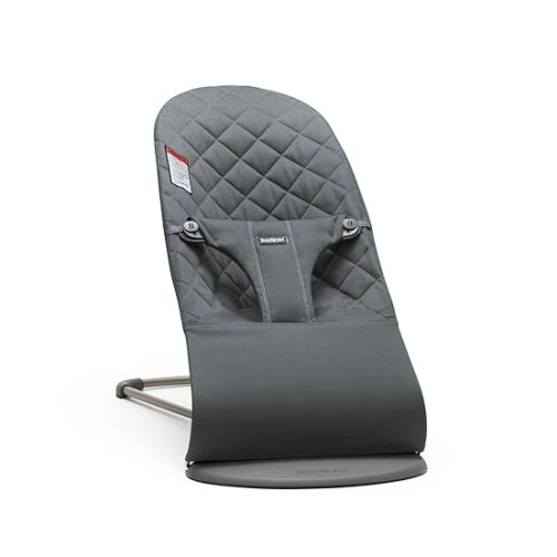 BabyBjörn Bouncer Bliss, Anthracite, Woven, Classic Quilt | 2-in-1 Adjustable Baby Bouncer Seat and Toddler Chair, Newborn to Toddler (8-29 lbs) -Anthracite/Grey